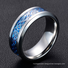 Men Black Blue Camo Picture Pure Titanium Steel Ring